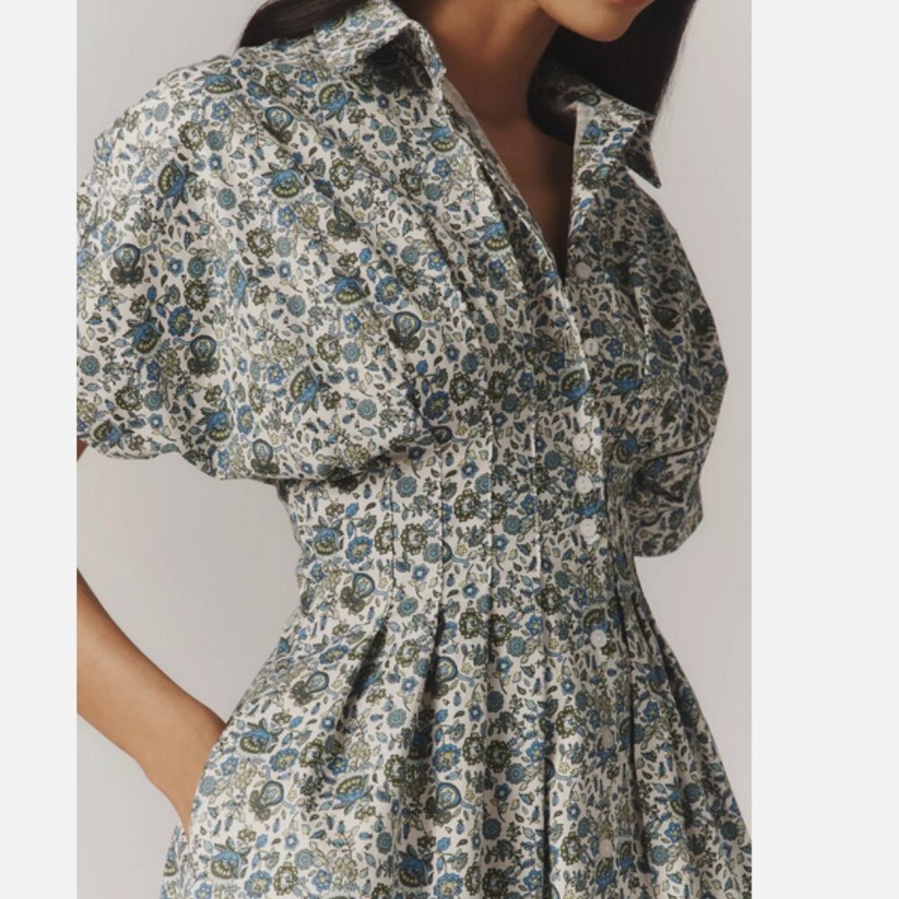Anthropologie The Tobie Button-Front Pleated Shirt Dress By Exquise Mini 1X NWT - Picture 2 of 4